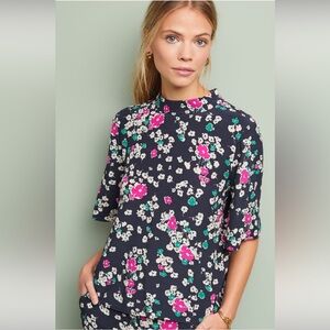 Anthropologie Selected Femme Paquin Floral Blouse Size Medium / 38 - Navy Blue